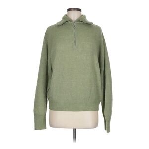 Quince Green Pullover Sweater Long Sleeve Collared Zipper Detail Women's M